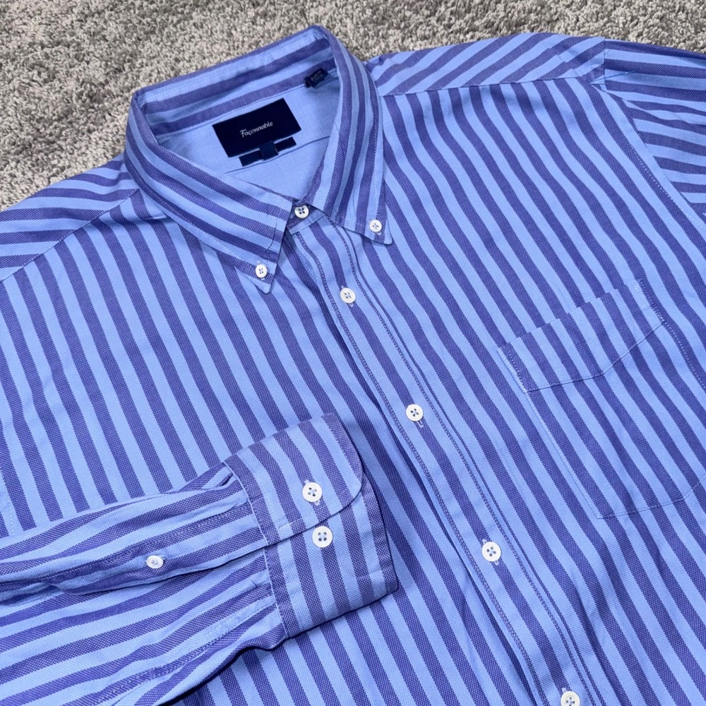 Faconnable Club Button Down Shirt Mens Striped Blue XXL EXCELLENT
